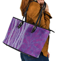Hawaii Prince Kuhio Leather Tote Bag Violet Hawaiian Lau Maia With Leis LT05 - Polynesian Pride