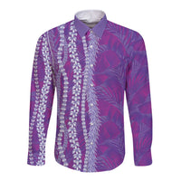 Hawaii Prince Kuhio Long Sleeve Button Shirt Violet Hawaiian Lau Maia With Leis LT05 Unisex Violet - Polynesian Pride
