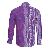 Hawaii Prince Kuhio Long Sleeve Button Shirt Violet Hawaiian Lau Maia With Leis LT05 - Polynesian Pride
