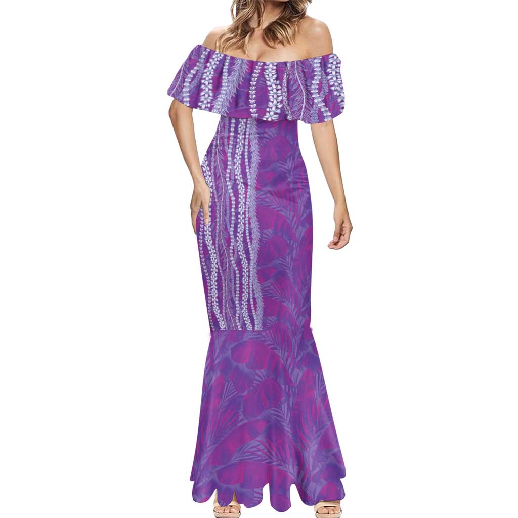 Hawaii Prince Kuhio Mermaid Dress Violet Hawaiian Lau Maia With Leis LT05 - Polynesian Pride