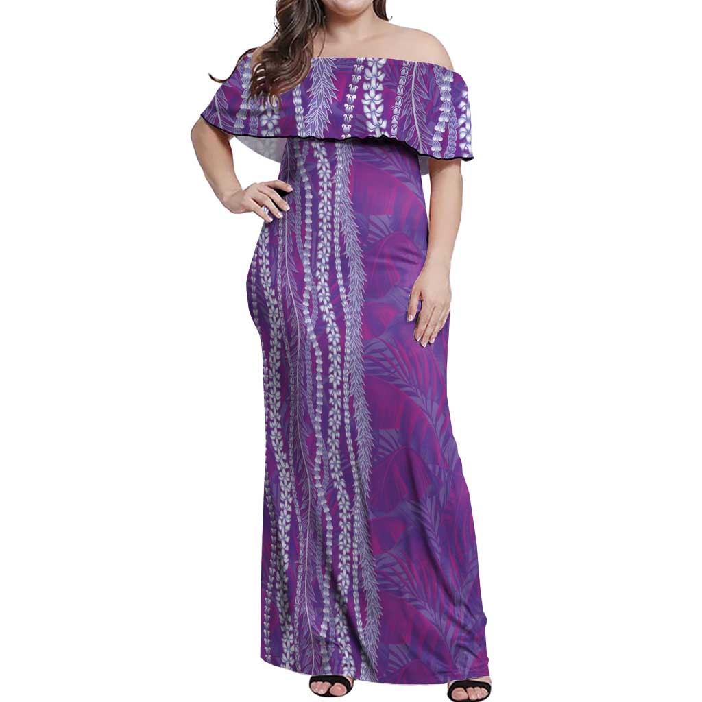 Hawaii Prince Kuhio Off Shoulder Maxi Dress Violet Hawaiian Lau Maia With Leis LT05 Women Violet - Polynesian Pride