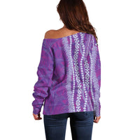 Hawaii Prince Kuhio Off Shoulder Sweater Violet Hawaiian Lau Maia With Leis LT05 - Polynesian Pride