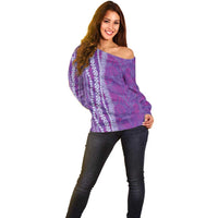Hawaii Prince Kuhio Off Shoulder Sweater Violet Hawaiian Lau Maia With Leis LT05 - Polynesian Pride