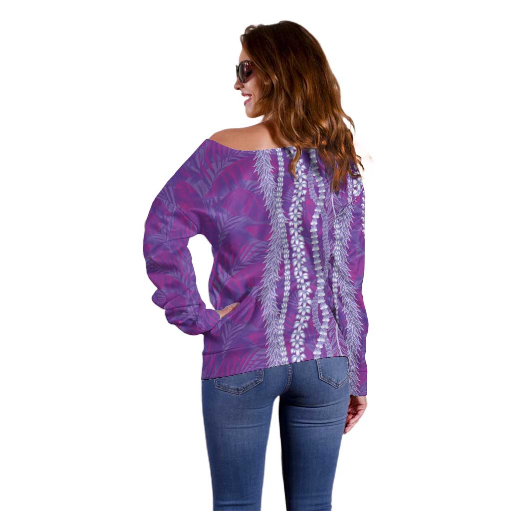Hawaii Prince Kuhio Off Shoulder Sweater Violet Hawaiian Lau Maia With Leis LT05 - Polynesian Pride