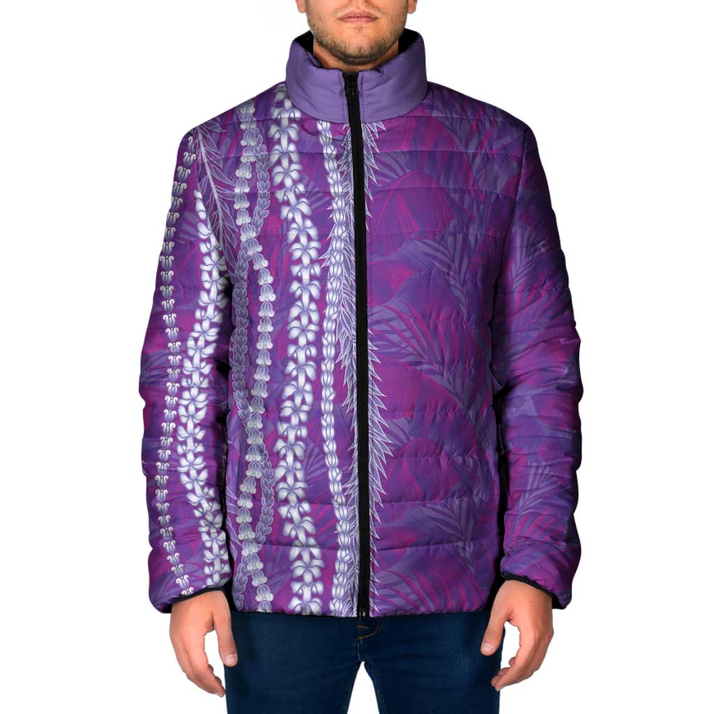 Hawaii Prince Kuhio Padded Jacket Violet Hawaiian Lau Maia With Leis LT05 Men Violet - Polynesian Pride