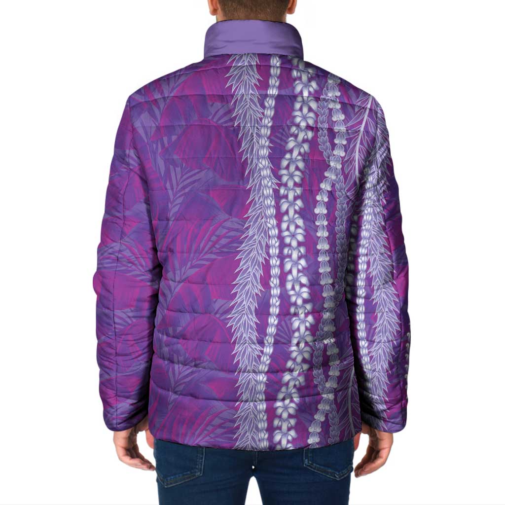 Hawaii Prince Kuhio Padded Jacket Violet Hawaiian Lau Maia With Leis LT05 - Polynesian Pride