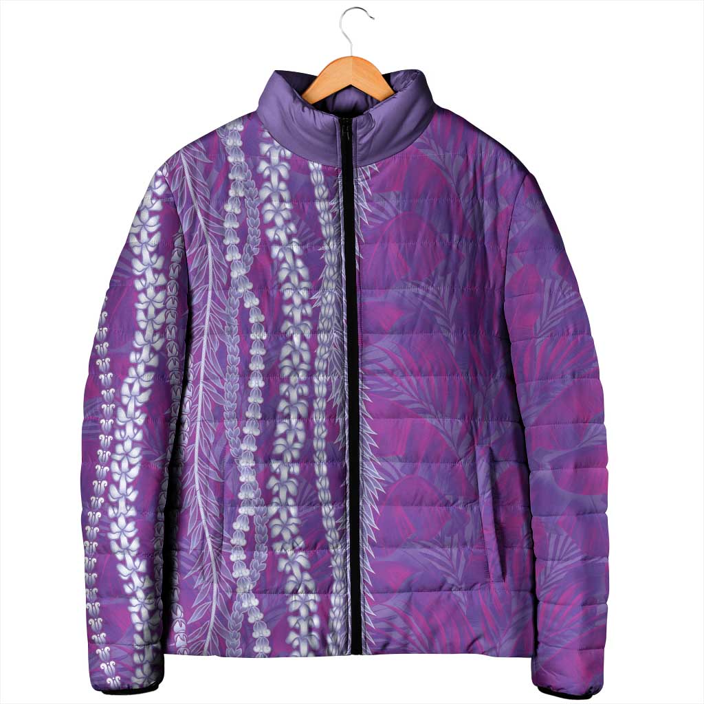 Hawaii Prince Kuhio Padded Jacket Violet Hawaiian Lau Maia With Leis LT05 - Polynesian Pride