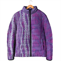 Hawaii Prince Kuhio Padded Jacket Violet Hawaiian Lau Maia With Leis LT05 - Polynesian Pride