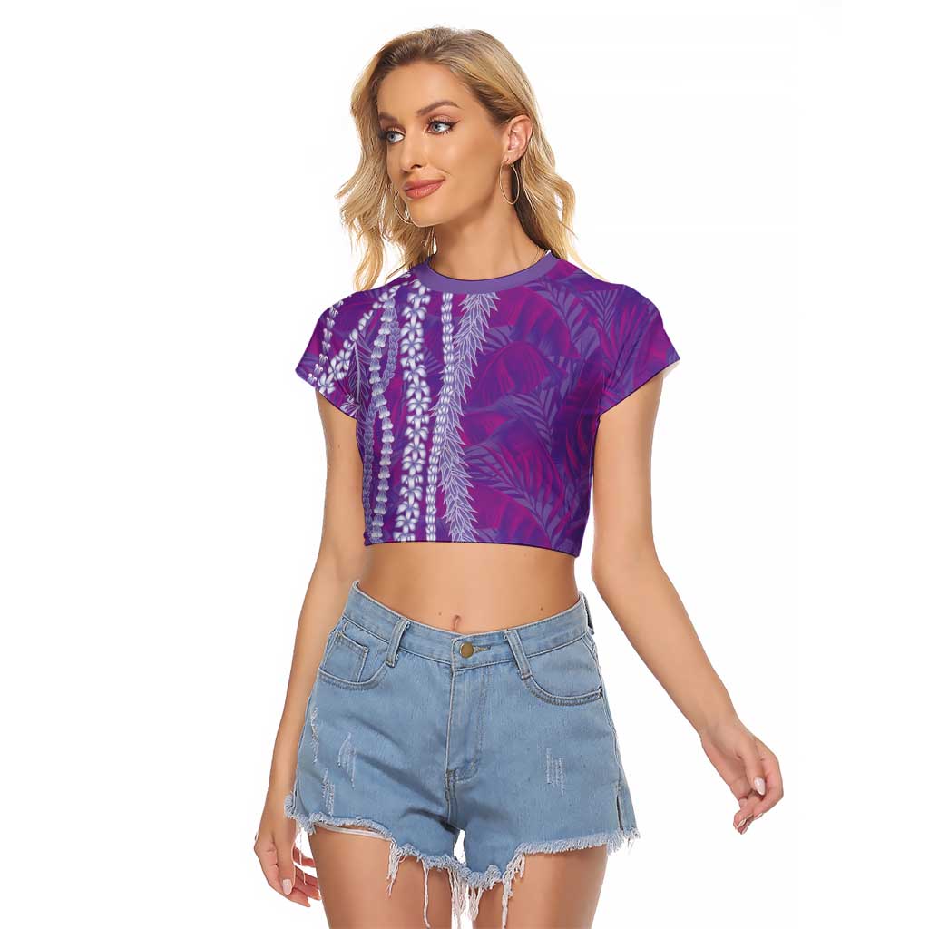 Hawaii Prince Kuhio Raglan Cropped T Shirt Violet Hawaiian Lau Maia With Leis LT05 Female Violet - Polynesian Pride