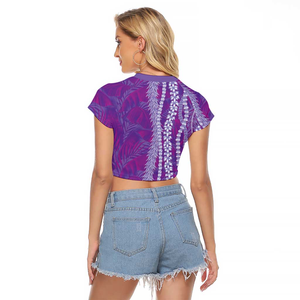 Hawaii Prince Kuhio Raglan Cropped T Shirt Violet Hawaiian Lau Maia With Leis LT05 - Polynesian Pride
