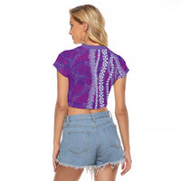 Hawaii Prince Kuhio Raglan Cropped T Shirt Violet Hawaiian Lau Maia With Leis LT05 - Polynesian Pride