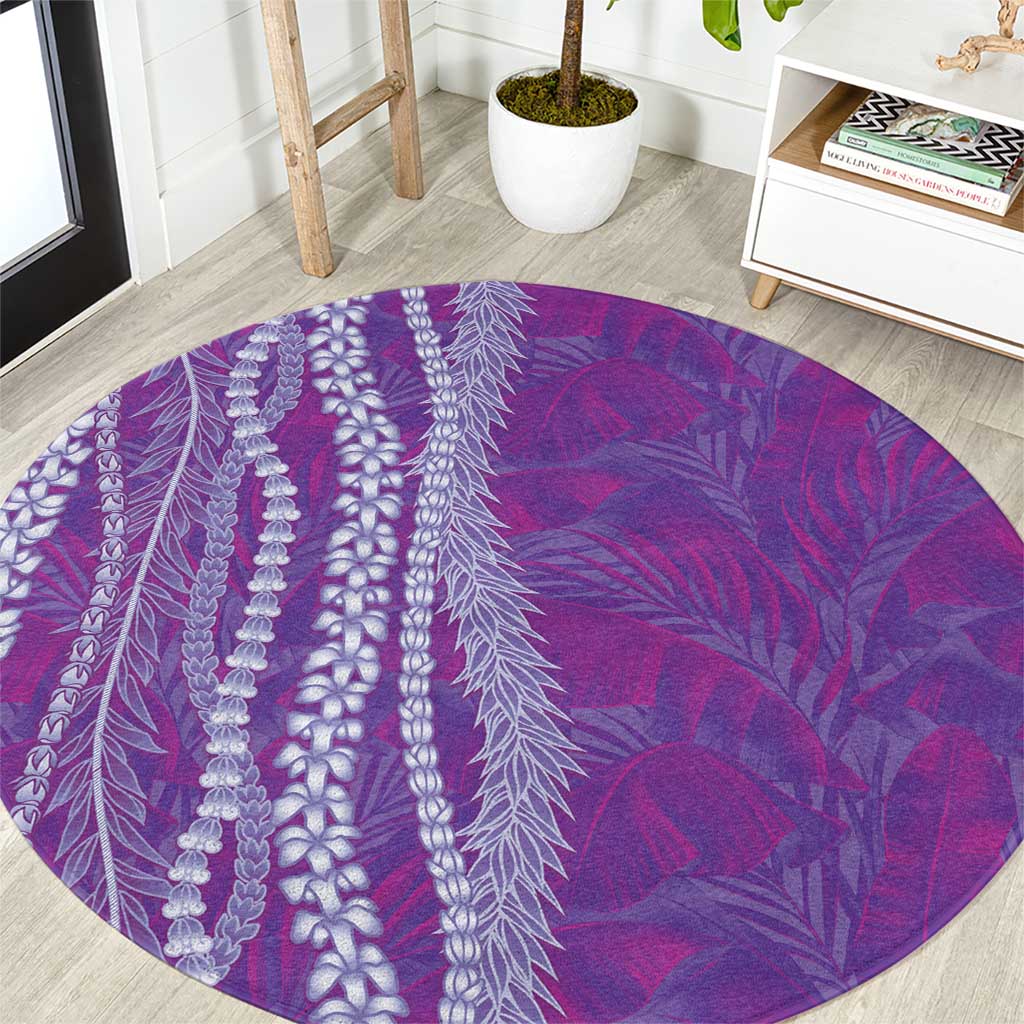 Hawaii Prince Kuhio Round Carpet Violet Hawaiian Lau Maia With Leis LT05 Violet - Polynesian Pride