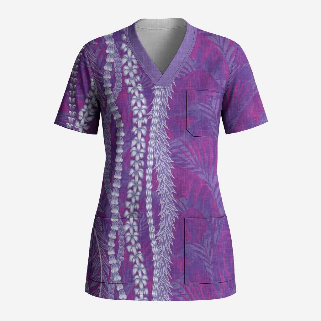 Hawaii Prince Kuhio Scrub Top Violet Hawaiian Lau Maia With Leis LT05 Adult Violet - Polynesian Pride