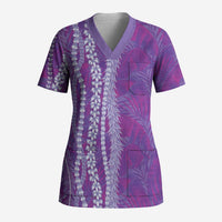 Hawaii Prince Kuhio Scrub Top Violet Hawaiian Lau Maia With Leis LT05 Adult Violet - Polynesian Pride