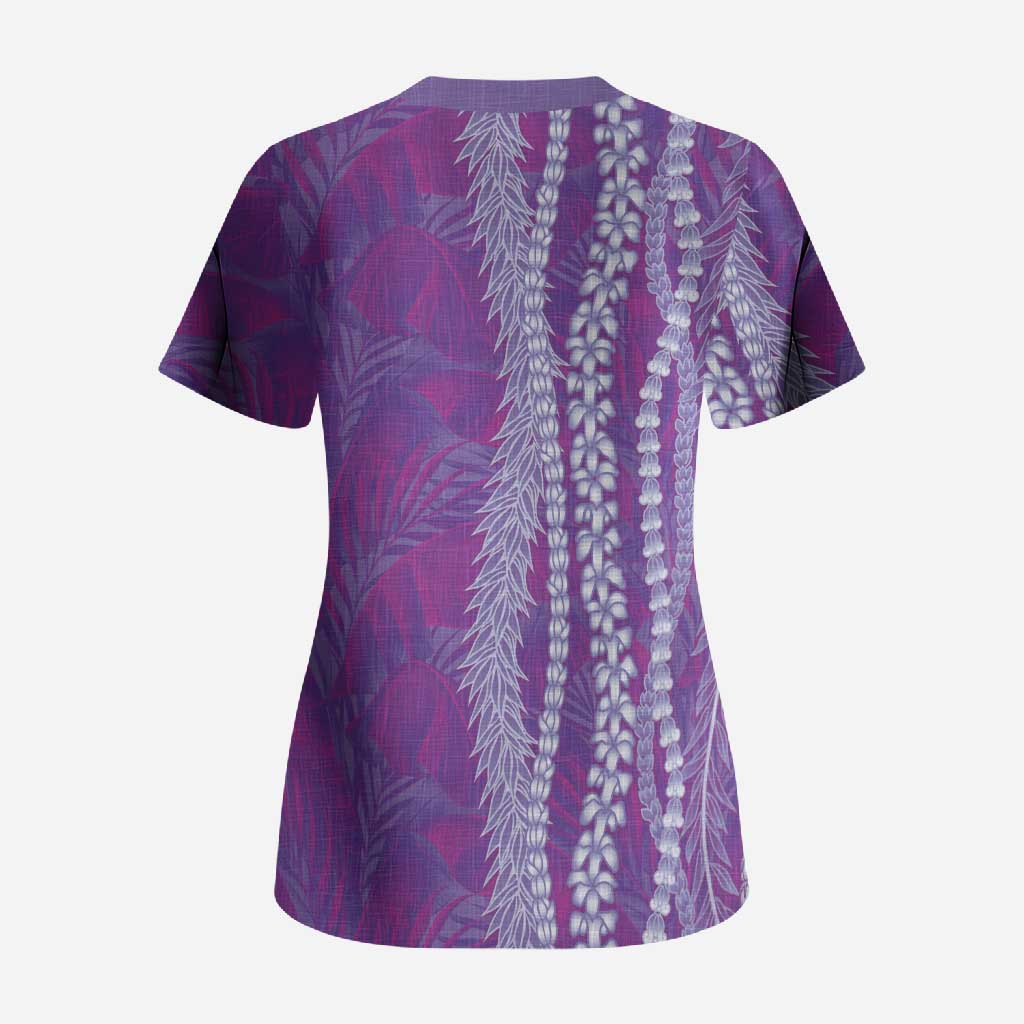 Hawaii Prince Kuhio Scrub Top Violet Hawaiian Lau Maia With Leis LT05 - Polynesian Pride