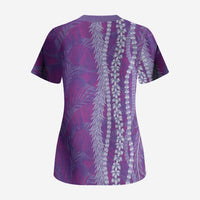 Hawaii Prince Kuhio Scrub Top Violet Hawaiian Lau Maia With Leis LT05 - Polynesian Pride