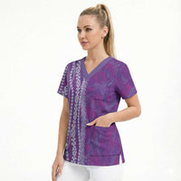 Hawaii Prince Kuhio Scrub Top Violet Hawaiian Lau Maia With Leis LT05 - Polynesian Pride