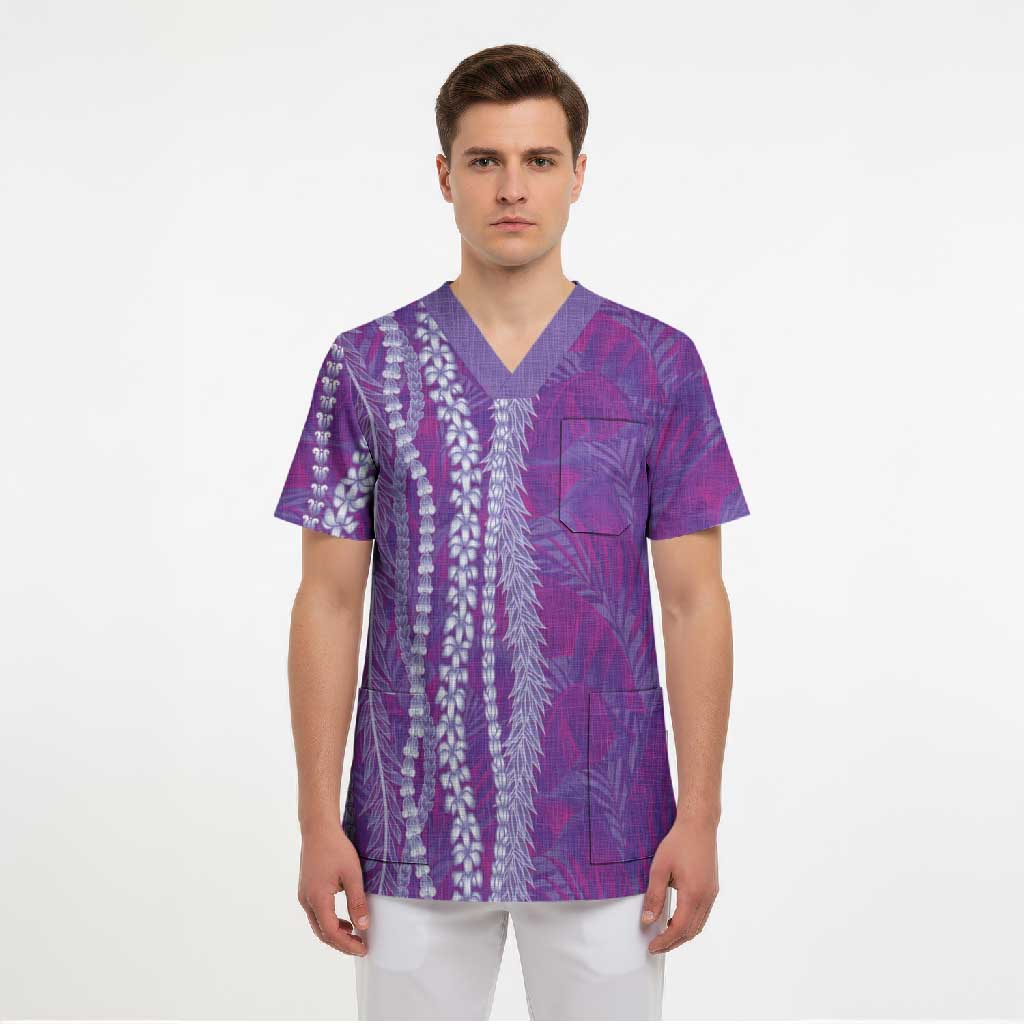 Hawaii Prince Kuhio Scrub Top Violet Hawaiian Lau Maia With Leis LT05 - Polynesian Pride