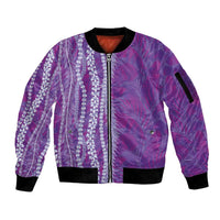 Hawaii Prince Kuhio Sleeve Zip Bomber Jacket Violet Hawaiian Lau Maia With Leis LT05 Unisex Violet - Polynesian Pride