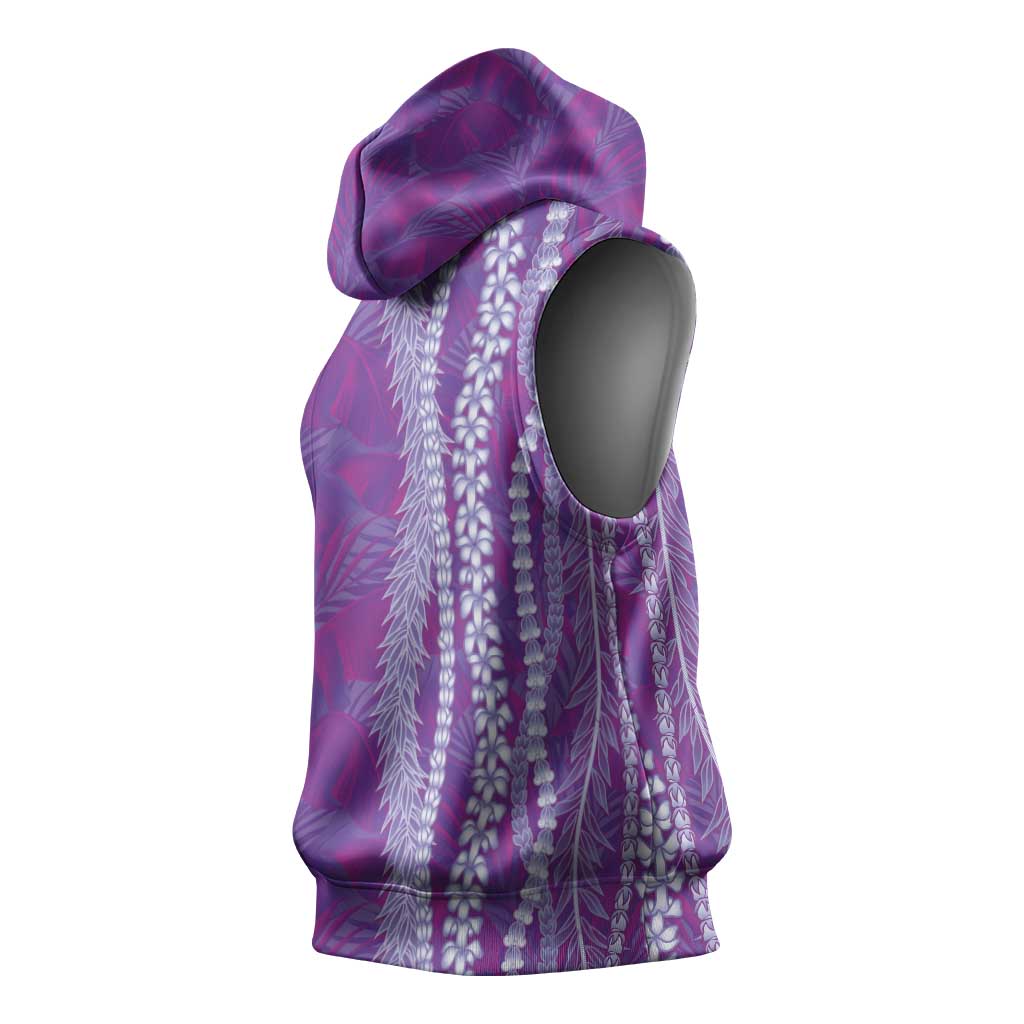 Hawaii Prince Kuhio Sleeveless Hoodie Violet Hawaiian Lau Maia With Leis LT05 - Polynesian Pride