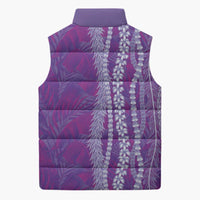 Hawaii Prince Kuhio Sleeveless Puffer Jacket Violet Hawaiian Lau Maia With Leis LT05 - Polynesian Pride