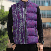 Hawaii Prince Kuhio Sleeveless Puffer Jacket Violet Hawaiian Lau Maia With Leis LT05 - Polynesian Pride