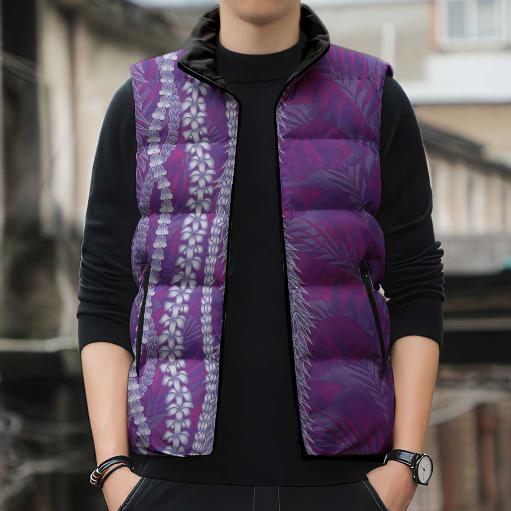 Hawaii Prince Kuhio Sleeveless Puffer Jacket Violet Hawaiian Lau Maia With Leis LT05 - Polynesian Pride