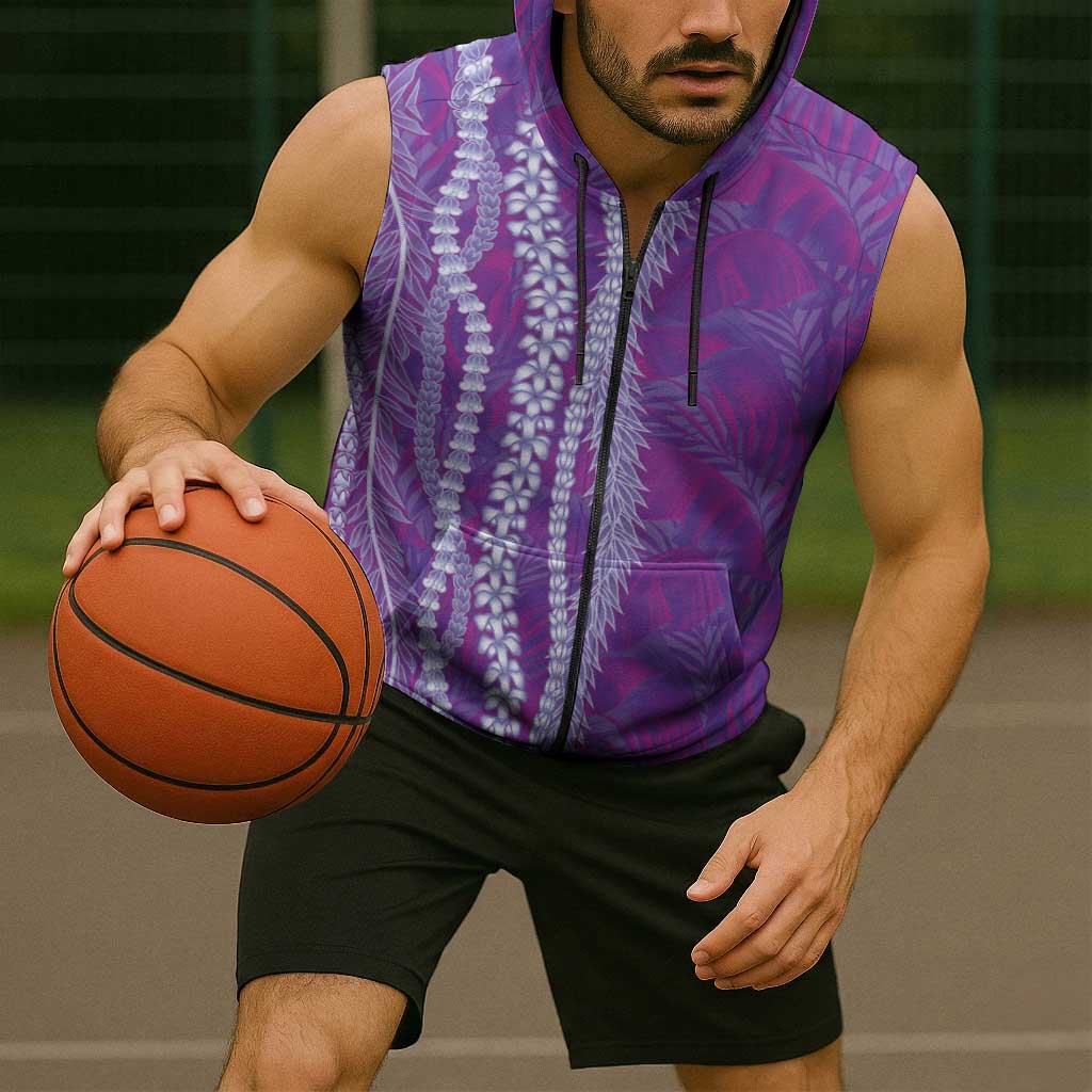 Hawaii Prince Kuhio Sleeveless Zip Hoodie Violet Hawaiian Lau Maia With Leis LT05 - Polynesian Pride