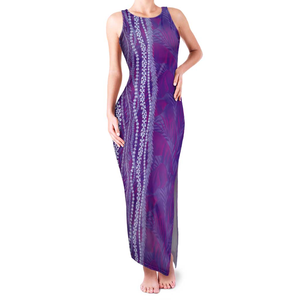 Hawaii Prince Kuhio Tank Maxi Dress Violet Hawaiian Lau Maia With Leis LT05 Women Violet - Polynesian Pride