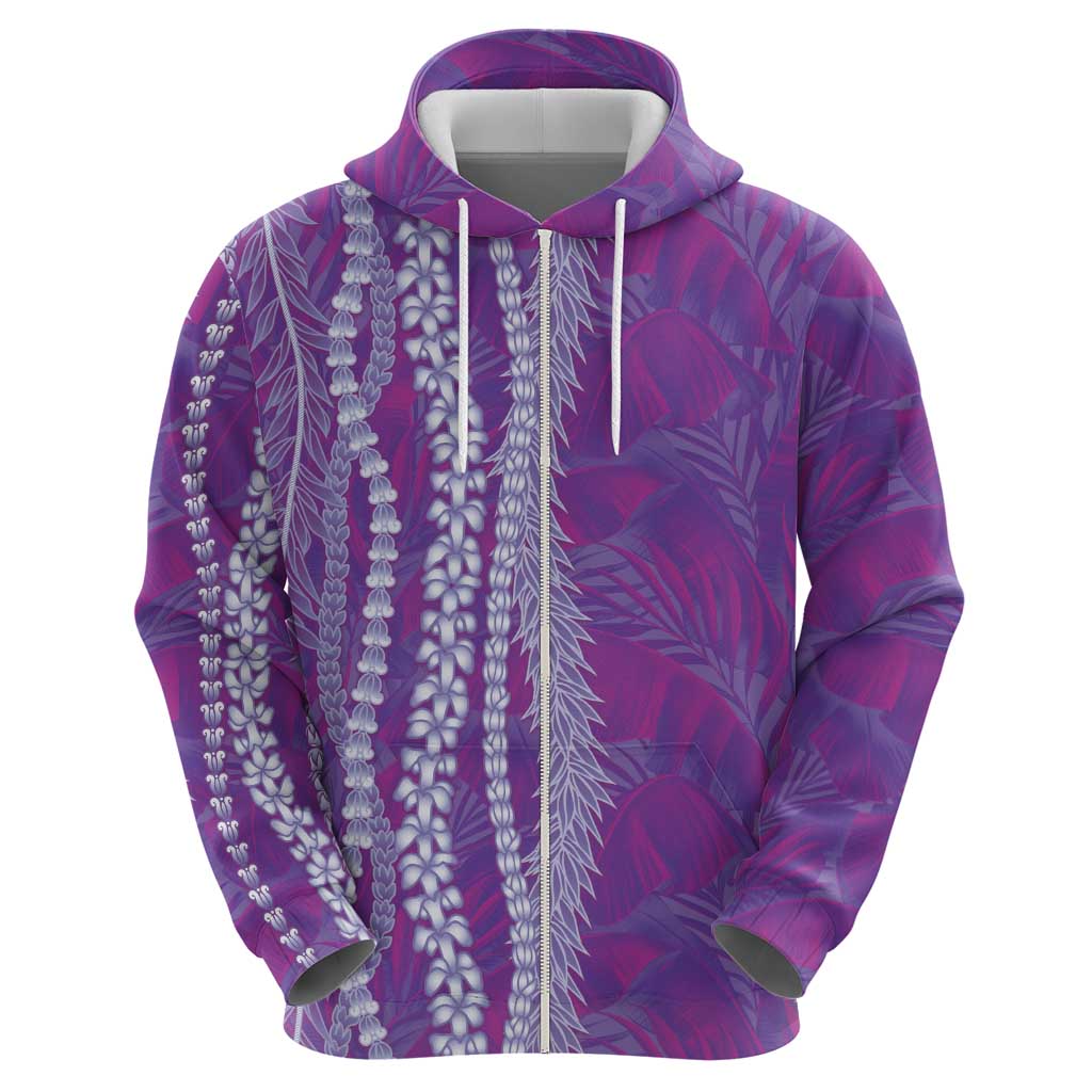Hawaii Prince Kuhio Zip Hoodie Violet Hawaiian Lau Maia With Leis LT05 - Polynesian Pride