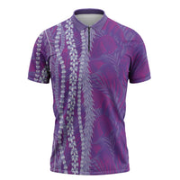 Hawaii Prince Kuhio Zipper Polo Shirt Violet Hawaiian Lau Maia With Leis
