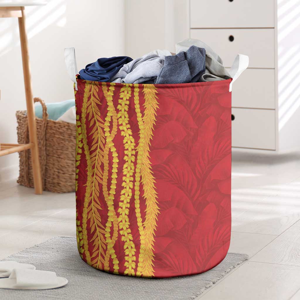 Hawaii Prince Kuhio Laundry Basket Red Hawaiian Lau Maia With Leis LT05 Red - Polynesian Pride