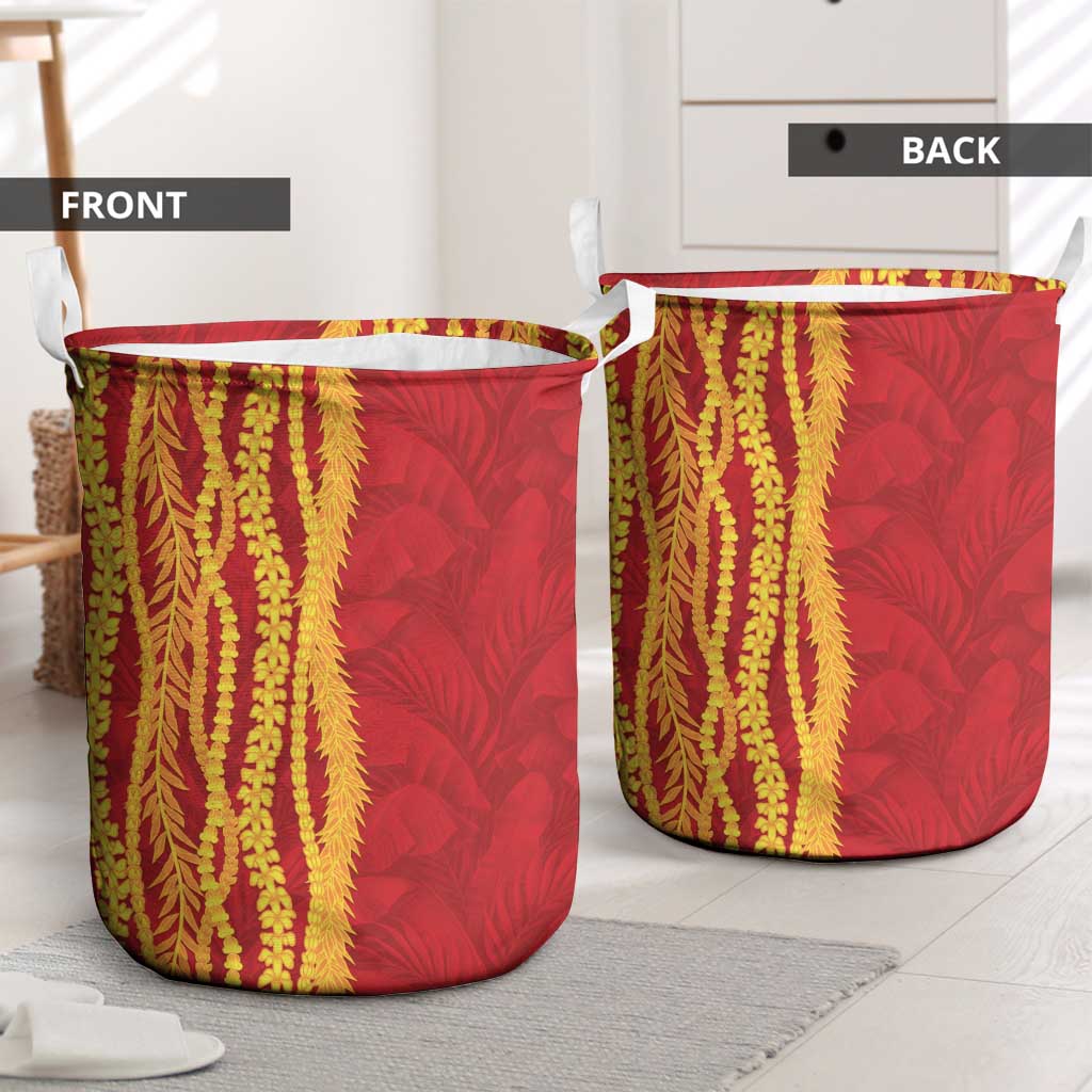 Hawaii Prince Kuhio Laundry Basket Red Hawaiian Lau Maia With Leis LT05 - Polynesian Pride