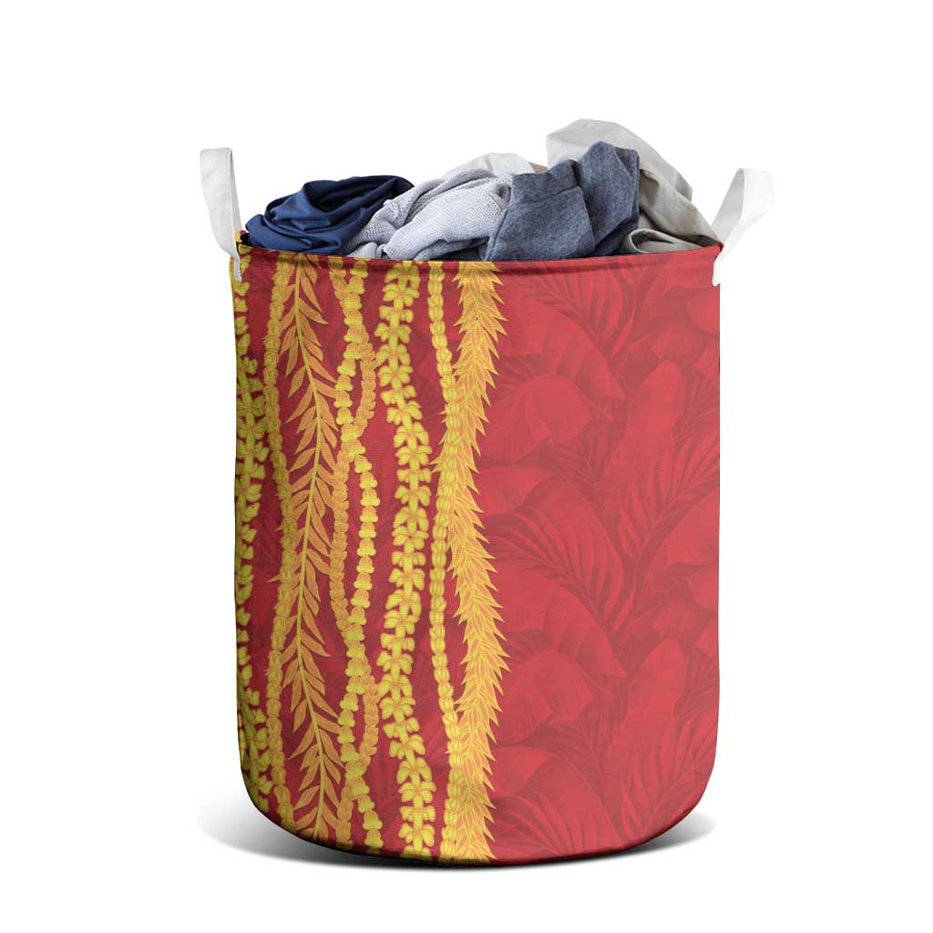 Hawaii Prince Kuhio Laundry Basket Red Hawaiian Lau Maia With Leis LT05 - Polynesian Pride