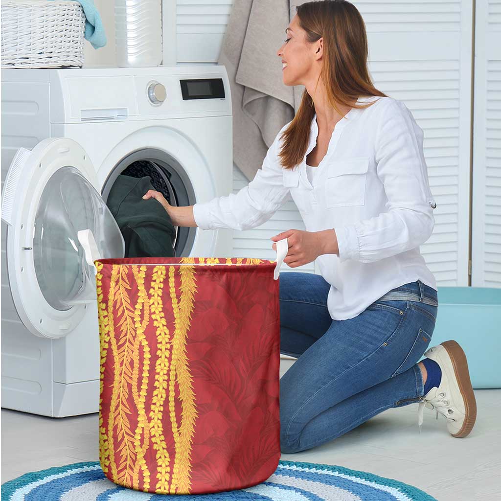 Hawaii Prince Kuhio Laundry Basket Red Hawaiian Lau Maia With Leis LT05 - Polynesian Pride