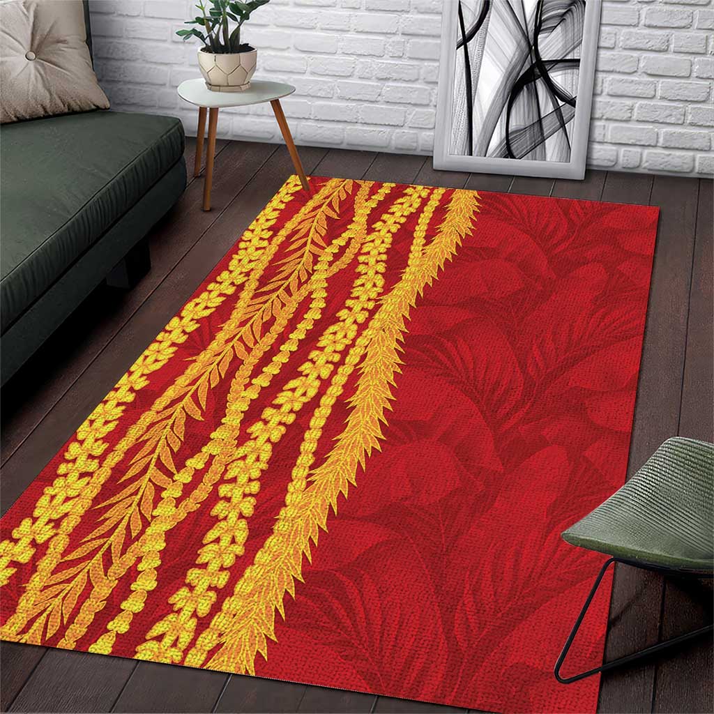 Hawaii Prince Kuhio Area Rug Red Hawaiian Lau Maia With Leis LT05 Red - Polynesian Pride