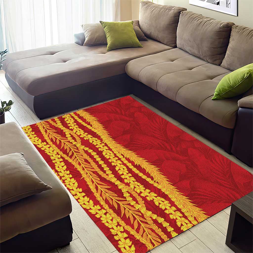 Hawaii Prince Kuhio Area Rug Red Hawaiian Lau Maia With Leis LT05 - Polynesian Pride