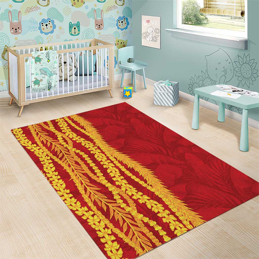 Hawaii Prince Kuhio Area Rug Red Hawaiian Lau Maia With Leis LT05 - Polynesian Pride