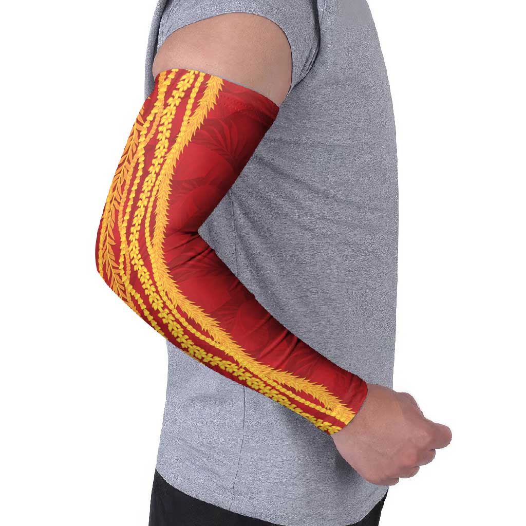 Hawaii Prince Kuhio Arm Sleeves Red Hawaiian Lau Maia With Leis LT05 - Polynesian Pride