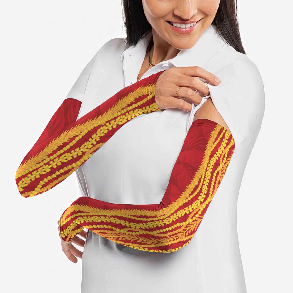 Hawaii Prince Kuhio Arm Sleeves Red Hawaiian Lau Maia With Leis LT05 - Polynesian Pride