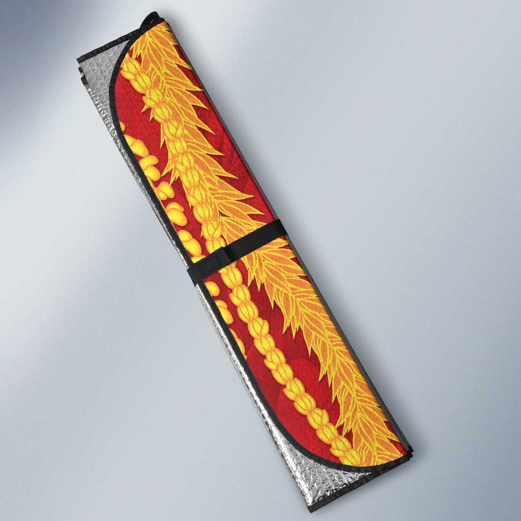 Hawaii Prince Kuhio Auto Sun Shade Red Hawaiian Lau Maia With Leis LT05 - Polynesian Pride