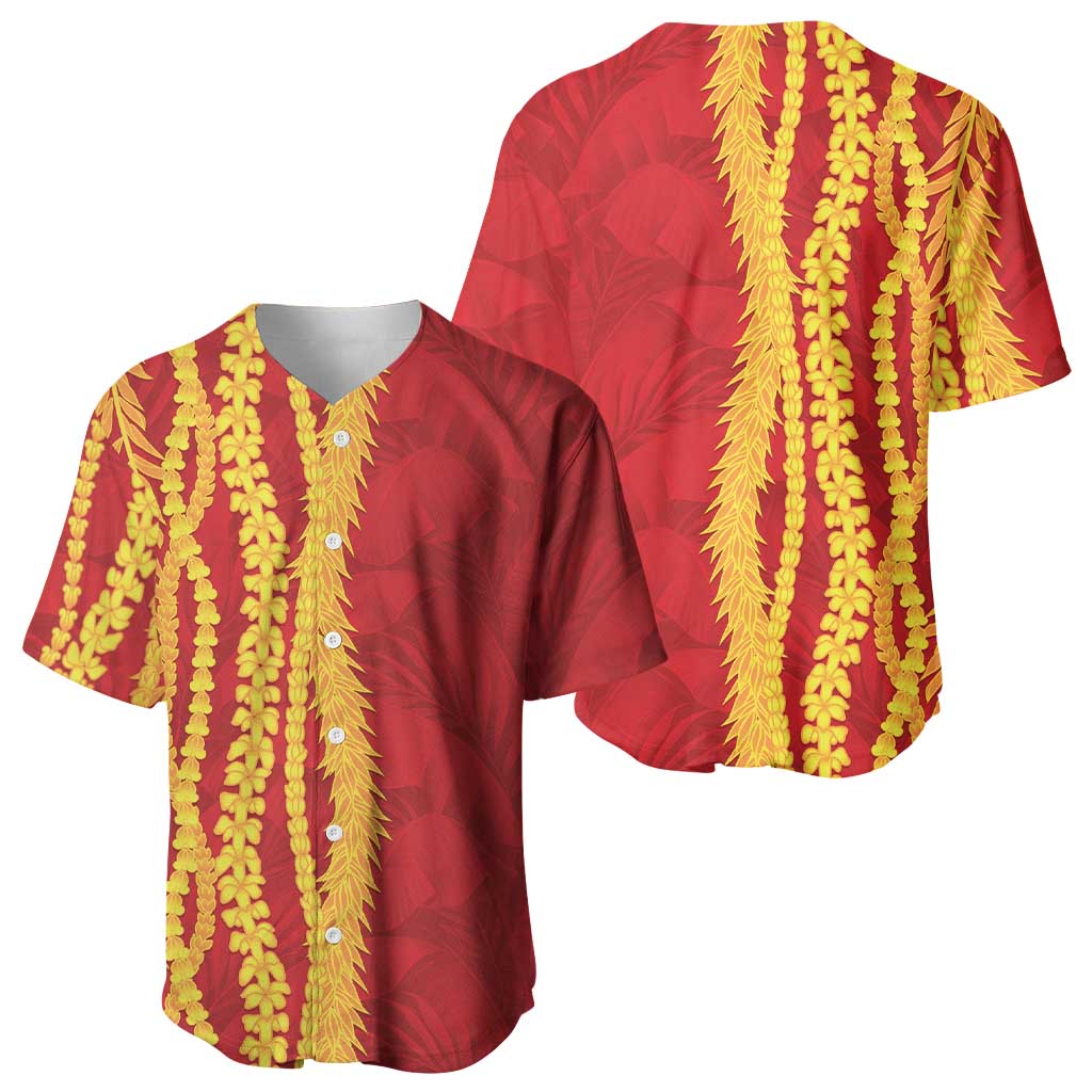Hawaii Prince Kuhio Baseball Jersey Red Hawaiian Lau Maia With Leis LT05 - Polynesian Pride