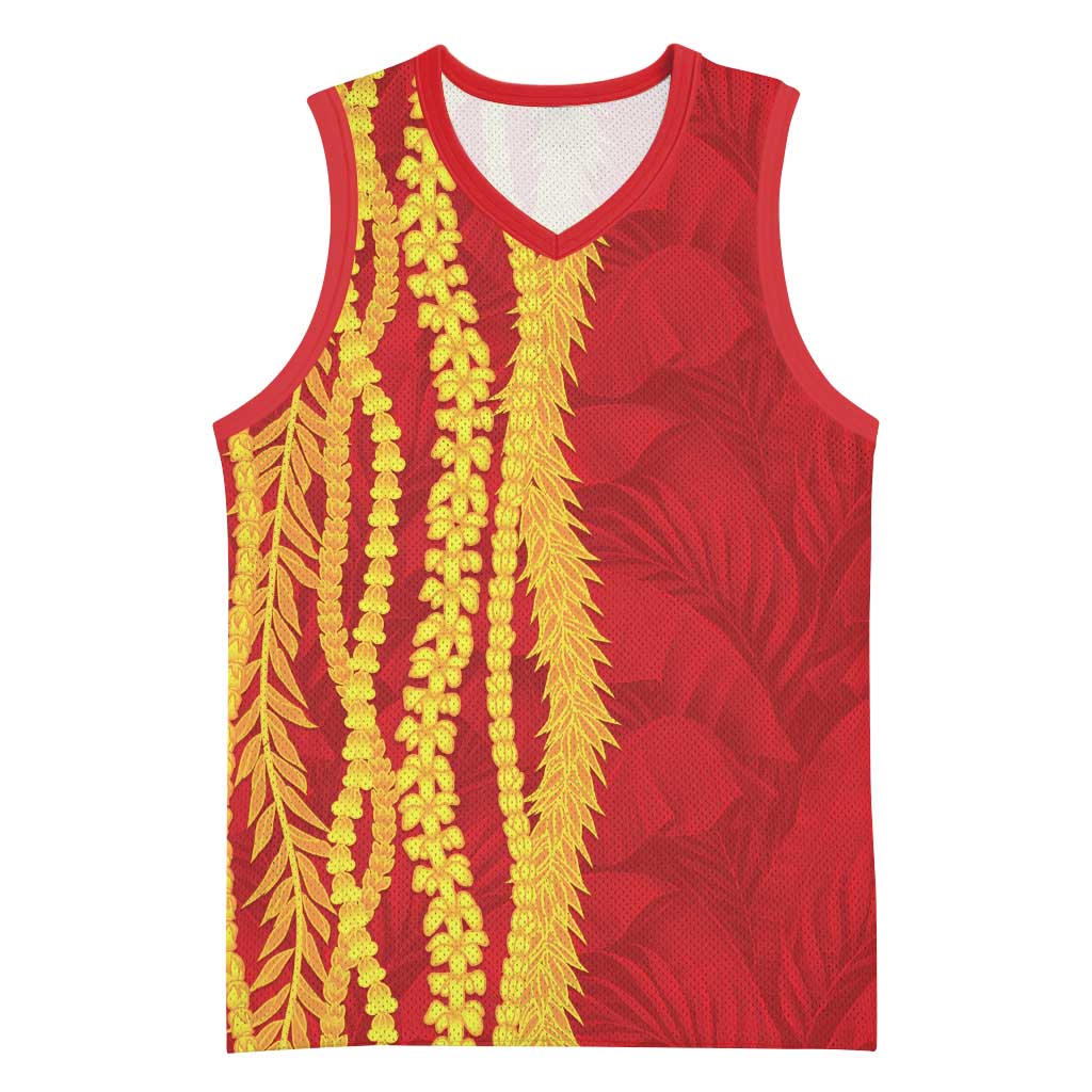 Hawaii Prince Kuhio Basketball Jersey Red Hawaiian Lau Maia With Leis LT05 Unisex Red - Polynesian Pride