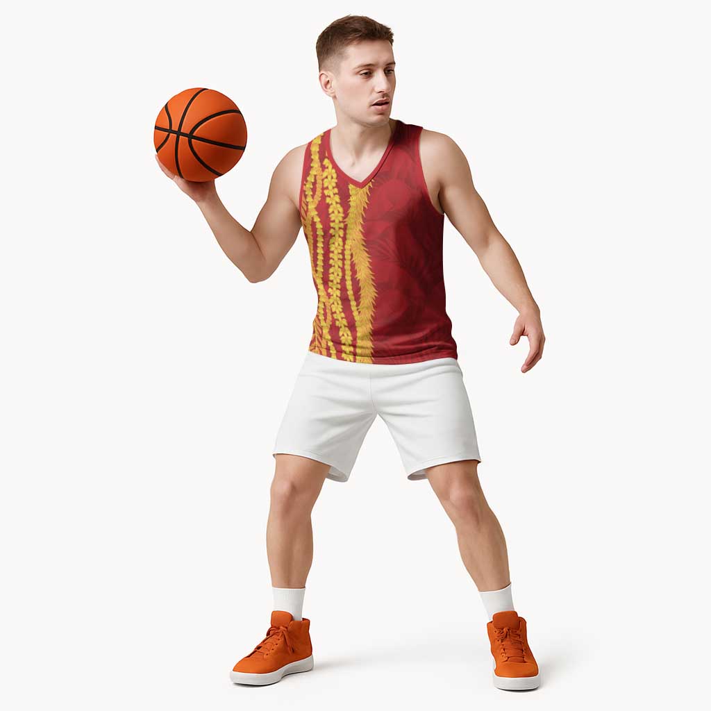 Hawaii Prince Kuhio Basketball Jersey Red Hawaiian Lau Maia With Leis