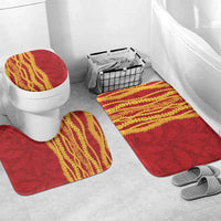 Hawaii Prince Kuhio Bathroom Set Red Hawaiian Lau Maia With Leis LT05 Mat Set Only (3 pcs) One Size Red - Polynesian Pride