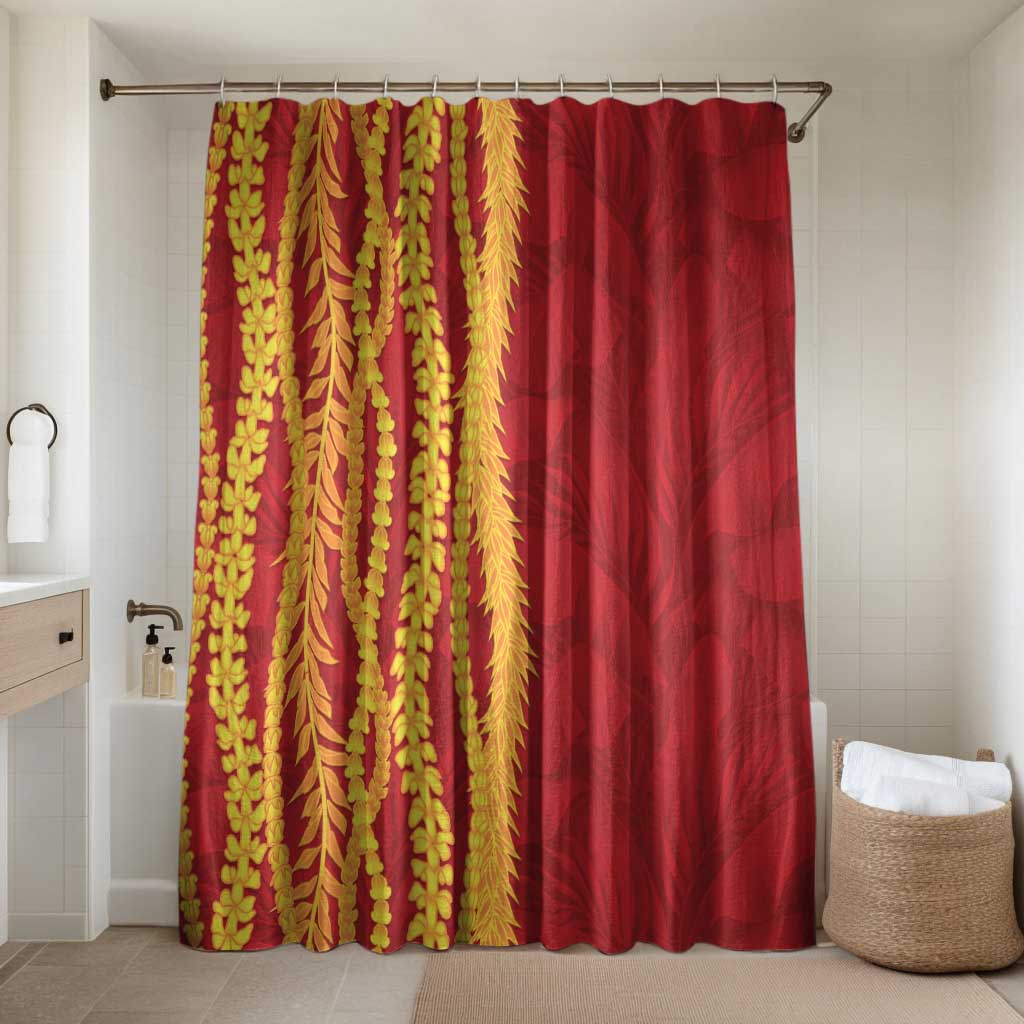 Hawaii Prince Kuhio Bathroom Set Red Hawaiian Lau Maia With Leis LT05 Shower Curtain Only Red - Polynesian Pride