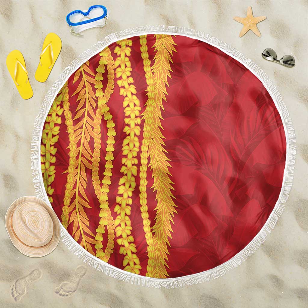 Hawaii Prince Kuhio Beach Blanket Red Hawaiian Lau Maia With Leis LT05 One Size 150cm Red - Polynesian Pride