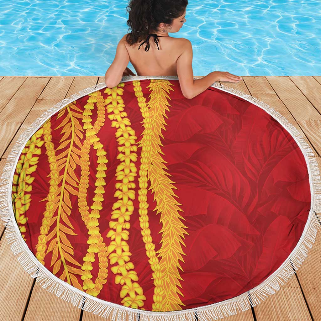 Hawaii Prince Kuhio Beach Blanket Red Hawaiian Lau Maia With Leis LT05 - Polynesian Pride