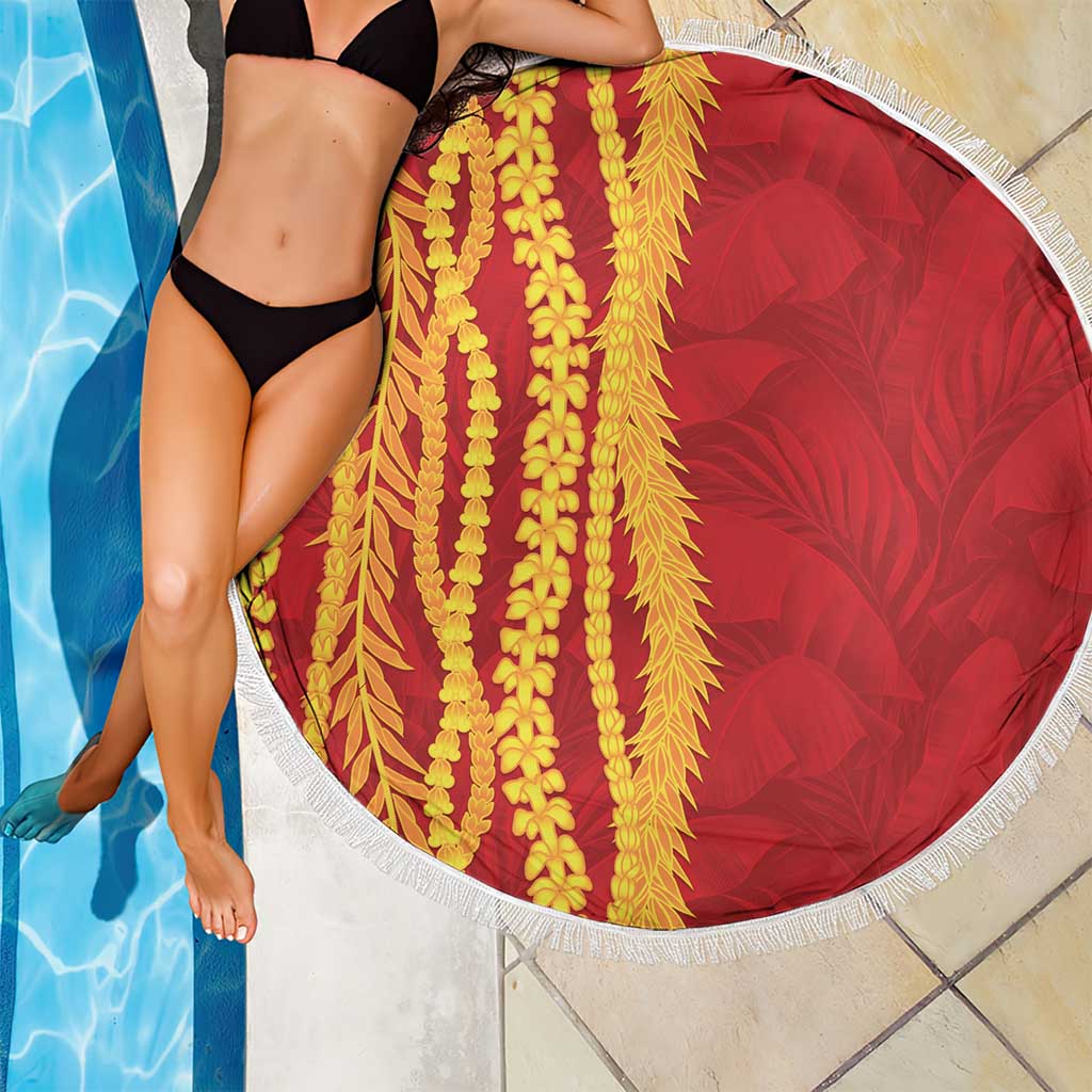 Hawaii Prince Kuhio Beach Blanket Red Hawaiian Lau Maia With Leis LT05 - Polynesian Pride