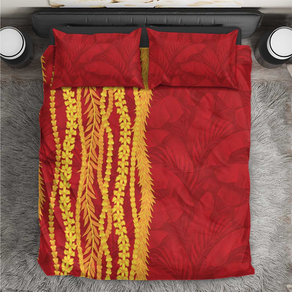 Hawaii Prince Kuhio Bedding Set Red Hawaiian Lau Maia With Leis LT05 Red - Polynesian Pride